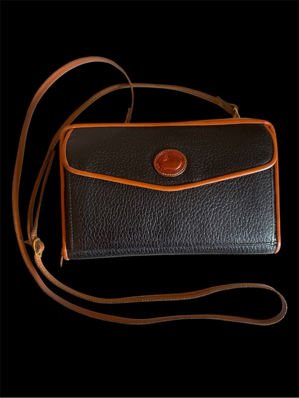 Dooney & Bourke Black Pebbled Leather Large Zip Along Organizer Crossbody